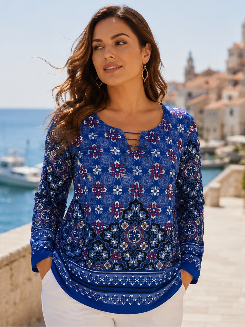 Ruby Rd. Blue and White Floral Tunic - Picture 10 of 10